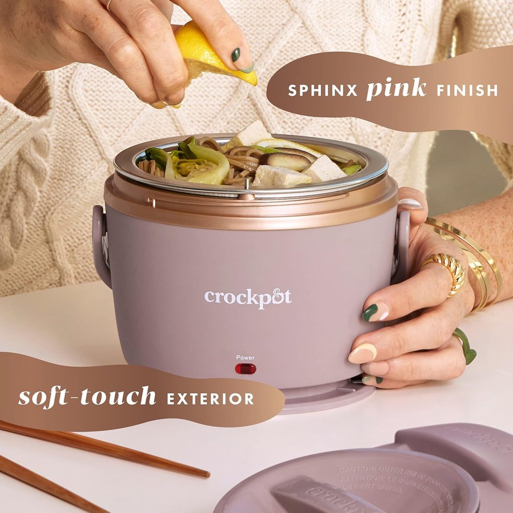 Crock-Pot Electric Lunch Box, Portable Food Warmer for Travel, Car, On-the-Go, 20-Ounce, Blush Pink | Keeps Food Warm & Spill-Free | Dishwasher-Safe | Gifts for Women