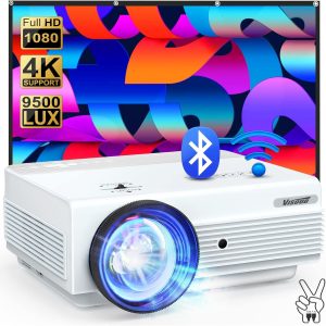 Native 1080P WiFi Bluetooth Projector, VISOUD 9500L with 120'' Screen Portable Outdoor Movie Projector