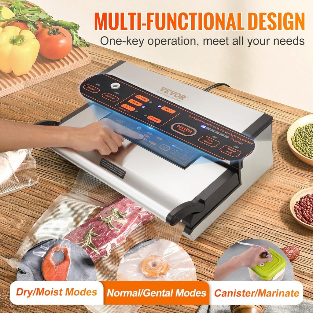 VEVOR Food Vacuum Sealer Machine, 95Kpa 350W Powerful Dual Pump and Dual Sealing, Dry and Moist Food Storage, Automatic and Manual Air Sealing System with Built-in Cutter, with Seal Bag External Hose